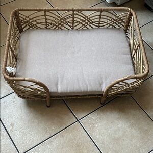 Neutral Beige Wicker Dog Bed with Removable Cushion